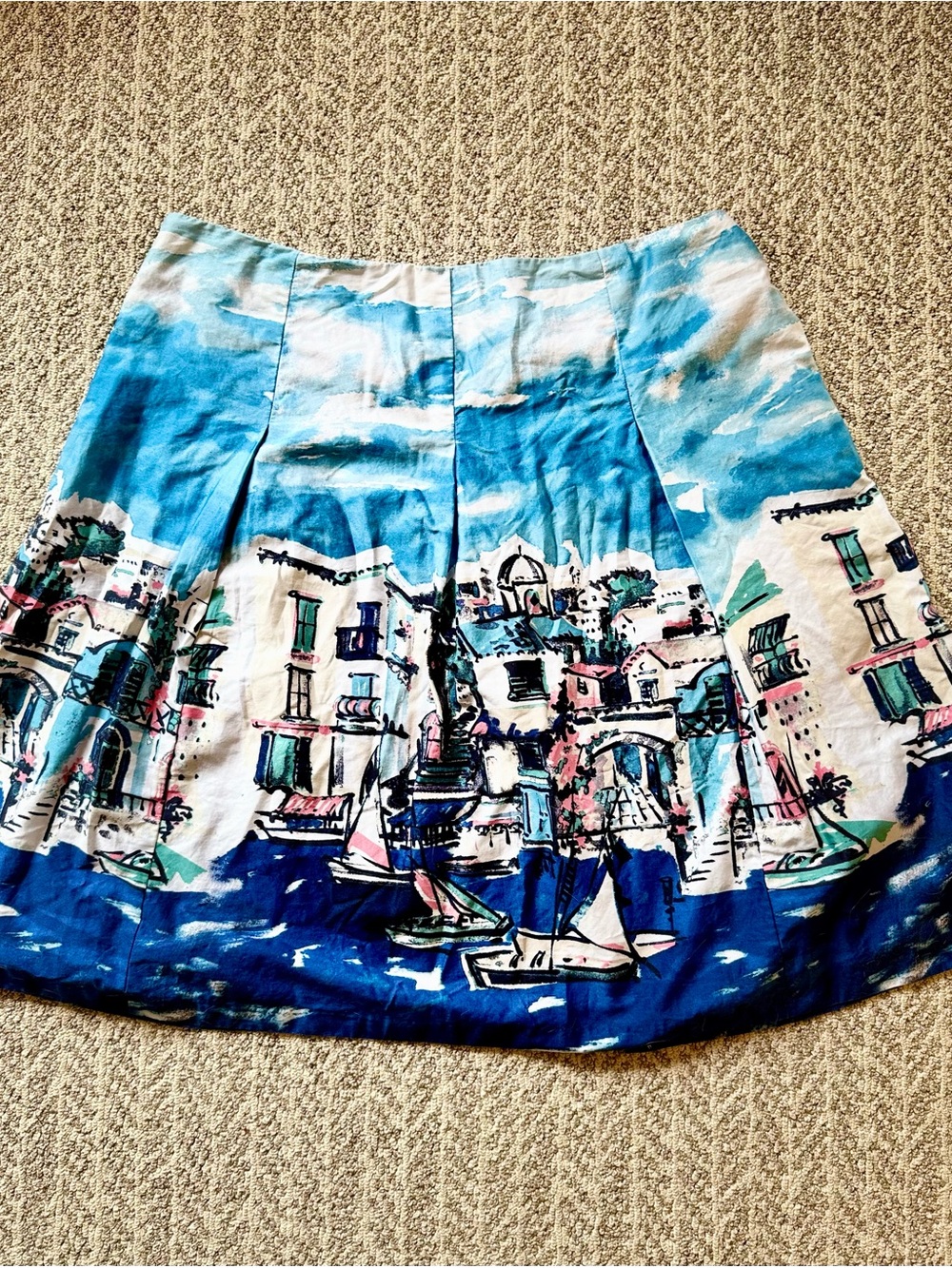 Charter Club Scenic Blue & White A-Line Skirt